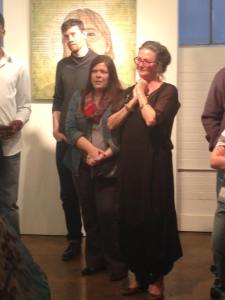 Chris, Lezza and Leigh listening to poetry at the Stutz Gallery exhibit